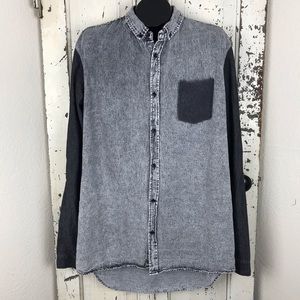 Button down black denim with faux pocket